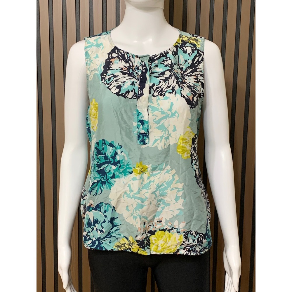 J.Crew Women's Size 6 Silk Floral Sleeveless Blouse Teal Blue Green Top